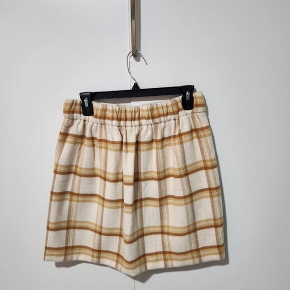 Loft Outlet Cream Camel Brown Beige Preppy Soft Plaid Classic Mini Skirt Medium - Picture 6 of 6